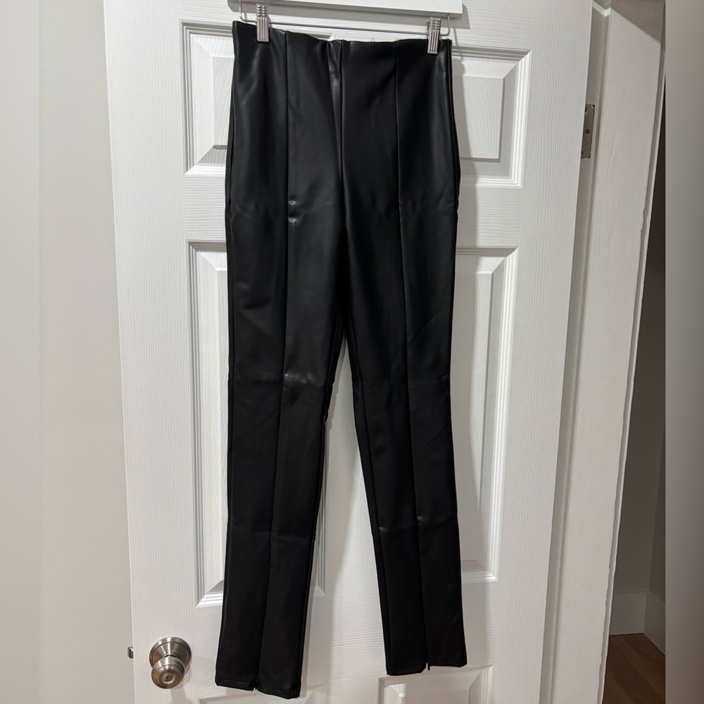 Fleece lined leather going out pants